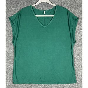 NWT Halara Women's Green V-Neck Cap Sleeve Relaxed Casual T-Shirt Size L